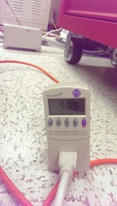 Kill-a-Watt showing my Antminer S5's power consumption
