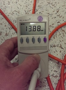 Kill-a-Watt showing my Antminer S5's power consumption over 24 hours
